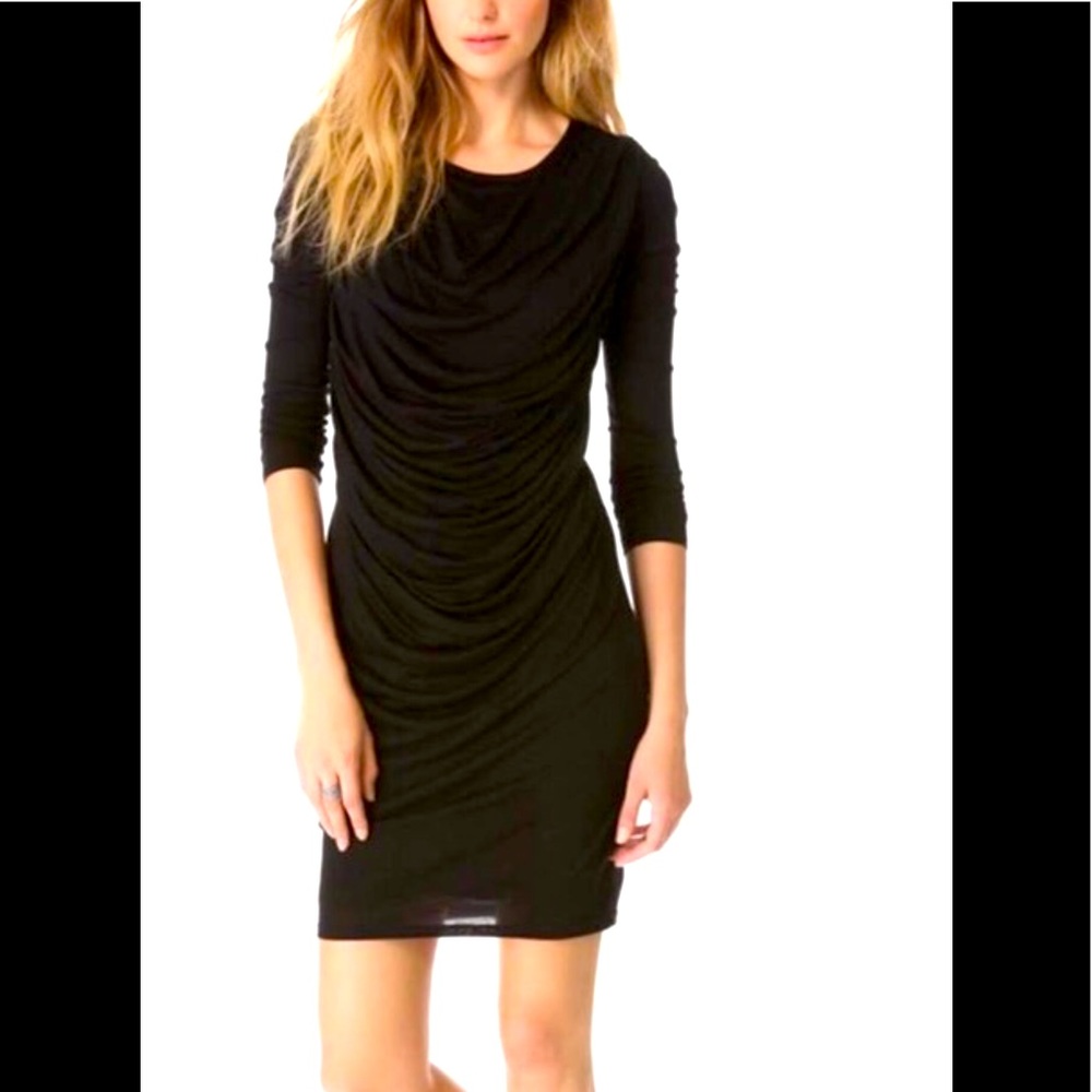 Helmut Lang long sleeve soft black ruched dress